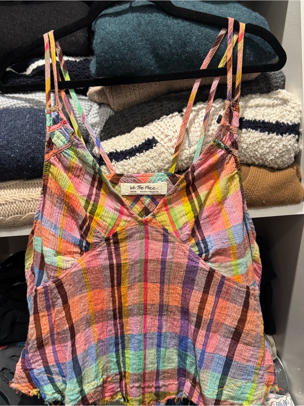 We The Free Multicolor Plaid Crop Top with Double Straps